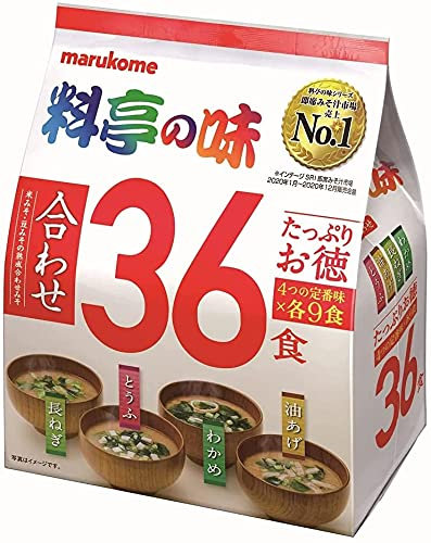 Marukome Miso Ryotei no Aji Suppe mit 4 Geschmacksrichtungen, japanische Instant-Miso-Suppen (Wakame, Frühlingszwiebeln, Tofu, Aburaage)