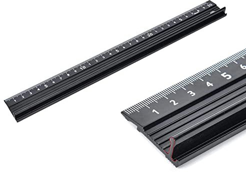 30CM Raised Grip Aluminium Cutting Ruler - Metal Craft Safety Multifunctional Protective Ruler for Length Measurement (Black)