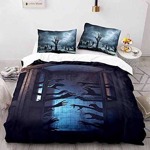 TBBDH Bettwäsche 155x220 Schwarzer Zombie Bettwäsche-Set aus Mikrofaser mit Reißverschluss, Unisex 3D-Bettbezug mit Muster + 2 Kissenbezüge 80x80 cm