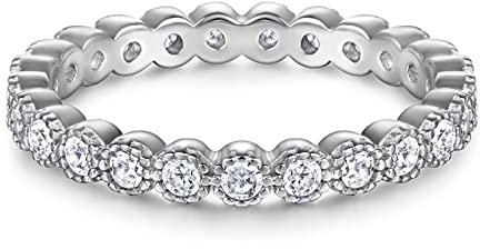 Whoiy 925 Sterling Silber Ringe Hochzeitsring Rund Form Spleißen mit Zirkonia als Geschenke für Frauen Mutter Weißgold Gr.54 (17.2)