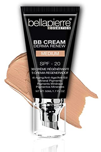 bellapierre BB-Creme mit LSF 20 – getönter Sonnenschutz, Concealer, matte Grundierung und feuchtigkeitsspendende Gesichtscreme | Ungiftig und parabenfrei | 50 ml - Medium