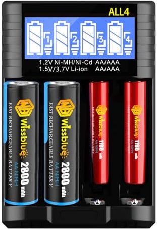 All4 Chargeur de Batterie Universel LCD Li-ION 1.5v avec Entrée USB - Pour Batteries Rechargeables AA AAA 1.2v / 14500