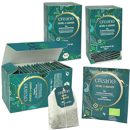 Creano Bio Tee SÜßE-3-MINZE, Kräuterteemischung, BIO Teebeutel-Tee 3er Pack (3x 20 Beutel)