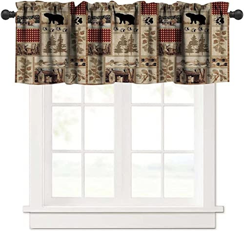 Fenstervolant, Vintage-Stil, Hirsch, Bär, Bauernhaus-Vorhang, Retro-Tier, rustikaler Landhausstil, Schlafzimmer, Dekoration, kleine Volants für Kinder, Jungen, Mädchen, Kinderzimmer, Schlafzimmer,