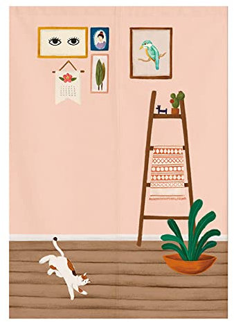 Dostear Cortinas De Lino Flores Cocina Largas Tela para Paneles Japoneses Noren para Salon Cortas Habitacion para Ventanas Decoracion Japonesa Escalera marrón 35.43 X 47.24 Pulgadas