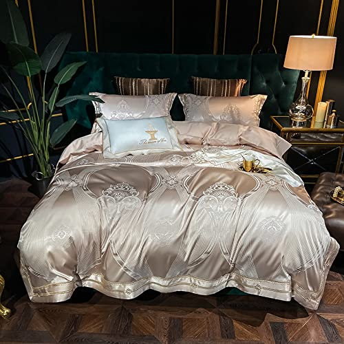 BettwäSche 135x200 Set 4tlg,Baumwoll-Satin-Jacquard-Satin-Eisseide Im EuropäIschen Stil, Leichte Luxus-HochzeitsbettwäSche Aus Tencel, Extra GroßEr Bettbezug FüR Doppelbetten,Bb,220 * 240 Cm (4 StüCk