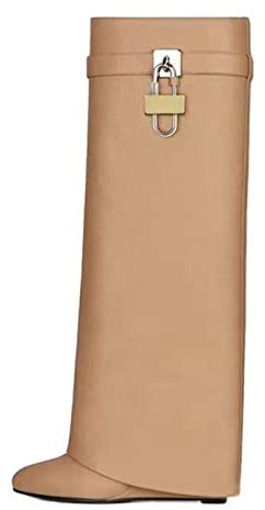 woileRQ Stivali con Tacco A Spillo Stivali con Tacco Alto sopra Il Ginocchio, Stivali con Plateau Scarpe Eleganti con Punta Tonda,Beige,36 EU