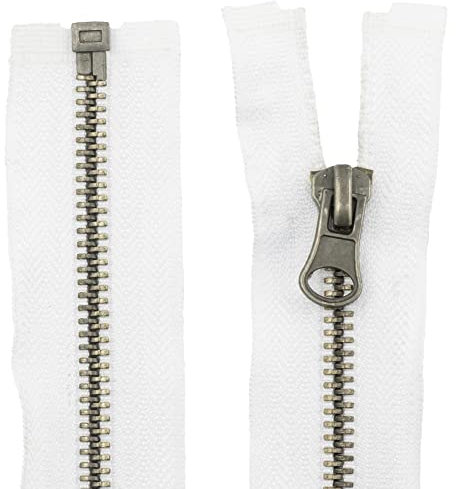 Aerzetix - C61571 - Cerniera Lampo N°5 separabile 80cm in Metallo Vintage - tiretto Decorativo - Colore Bianco - cursore pelletteria Cucito Gonna Jeans merceria