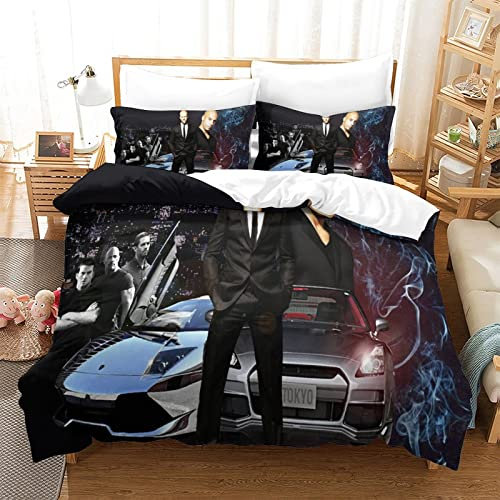 KUFRY Bettbezüge 135x200 cm Bettwäsche Set Fast and Furious Muster Erwachsene Kind Bettbezug mit Kissenbezüge und Reißverschluss Schlafkomfort Weiche Mikrofaser
