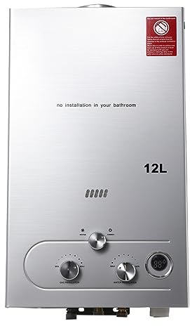 CDZHLTG Chauffe Eau Gaz,12L 24kW GPL Chauffe-Eau Instantané à Gaz Propane pour la Maison et Iextérieur, Instantané Chauffe Bain à Gaz Propane Utilisation pour la Maison et Iextérieur (Argenté)