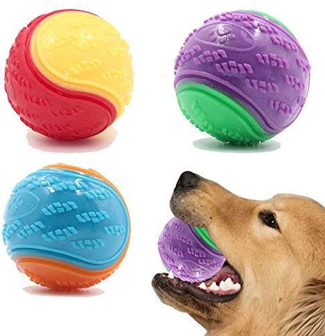 3Pcs Squeaky Dog Ball, Dog Toys Teeth Cleaning Puppy Chew Toys Pet Training Ball Dog Interactive Dog Ball