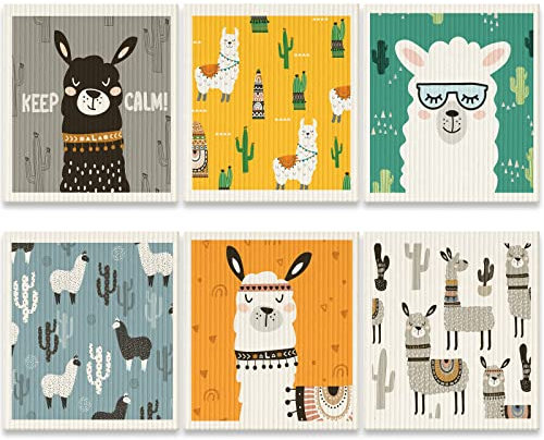 6 Pieces Swedish Kitchen Dish Towels Kitchen Cloths Reusable Sponge Cleaning Absorbent Dish Cloth No Odor Hand Towel Quick Drying Washable Cleaning Wipes (Alpaca Style)