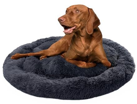 Paco Home Hundebett Katzenbett Flauschig Hundekissen Donut Hundedecke Hund Katze Hundekörbchen Katzenkorb Waschbar, Farbe:Anthrazit, Größe:Ø120 cm