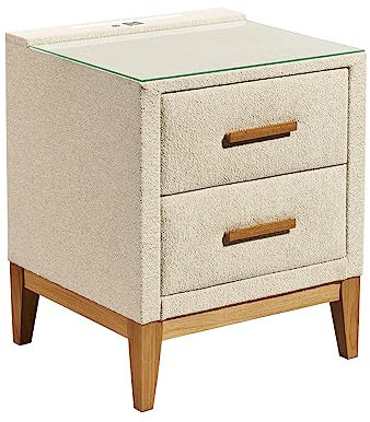 Lomadox Schlafzimmer Nachttisch 2-zügig mit Beleuchtung und USB-Ladeanschluss in der Farbe Cream, B/H/T: 45 x 57 x 50 cm