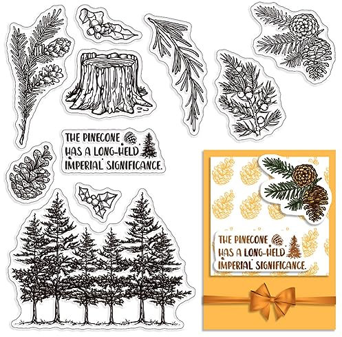 craspire Kiefernbaum, Durchsichtige Gummistempel, Tannenzapfen, Kiefernblätter, Pflanzenwort, Baumstumpf, Transparent, Vintage-Poststempel, Silikonsiegel, Stempel, Journaling, Kartenherstellung, DIY