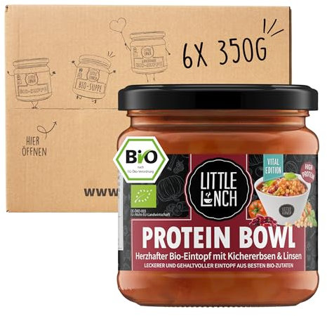 Little Lunch Bio Protein Bowl | Protein Essen | Bohneneintopf | 100% Bio-Qualität | Vegan | Ohne zugesetzten Zucker | Laktosefrei | Keine künstlichen Zusätze | 6 x 350g