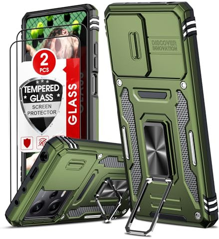 LeYi Handyhülle für Xiaomi Redmi Note 12 Pro 5G/Poco X5 Pro 5G mit Kameraschutz & 2 Schutzfolie, Full 360 Grad Ständer Tough Armor Schutzhülle Outdoor Handy Hülle Hard Case Dunkelgrün