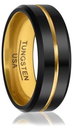 Soul-Cats Hochwertiger Ring aus Wolframcarbid für Herren und Damen Bicolor Verlobungsring Freundschaftsring Partnerring einer Geschenkbox, Farbe: schwarz-gold, Ringgröße: 62