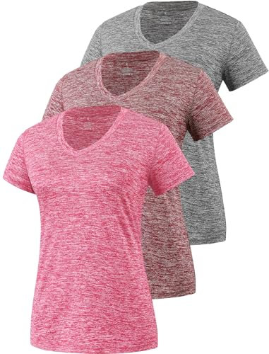 Star Vibe 3 Stücke Sport Shirts Für Damen Fitness Yoga Tshirt Damen Atmungsaktive Women's Activewear Yoga Kurzarm Grey/Wine Red/Rose XL