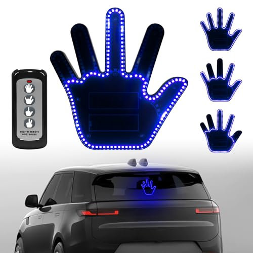 Civikyle LED Auto Finger Licht Hand Geste Zeichen mit Fernbedienung 5-Sekunden Auto-Aus Auto Fenster Zubehör Lustig Gadgets für Männer Kfz Lkw Fahrer Coole Geschenke (Blau)