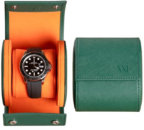 Watch Essentia Uhrenrolle, 100% ECHTES Leder, Watch Roll für 1 Uhren, Handgemacht Uhrenbox, Uhrenaufbewahrung, Uhrenkasten, Uhrenhalter, Uhrenbox 1 uhren, Watch Box, (Green)