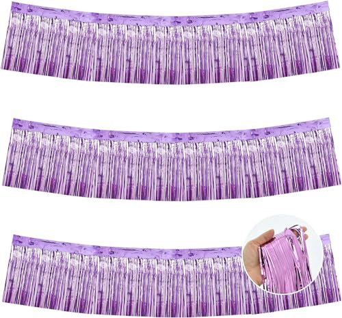 TONIFUL Metallic-Folien-Fransengirlande, Hellviolett, Wandbehang, Lametta-Fransenbanner für Auto-Parade, Brautparty, Hochzeit, Geburtstag, Ostern, Abschlussfeier, Urlaub, Party-Dekoration (9 m)