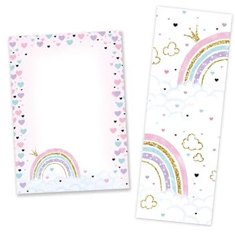 12 Lesezeichen + 12 Mini-Notizblöcke (A7-Format) Regenbogen Mitgebsel für Kindergeburtstag Gastgeschenke für Kinder Mädchen