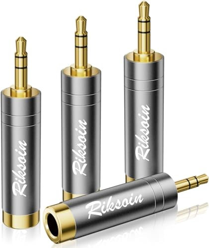 RIKSOIN Lot de 4 adaptateurs jack 3,5 mm vers 6,35 mm vers prise jack 3,5 mm - Plaqué or - Son Hi-Fi - Pour écouteurs, haut-parleurs, clavier, guitare électrique/piano