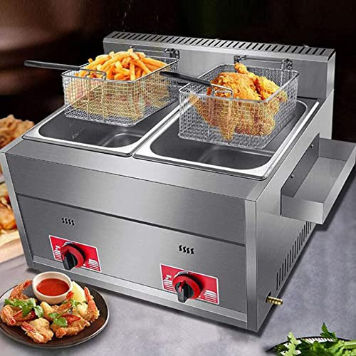 KJHYYPP Kommerzielle Fritteuse, Chips-Fritteuse 10 l + 10 l Fritteusen mit Korb, für Küche, Zuhause, Restaurant, Pommes Frites, Churros