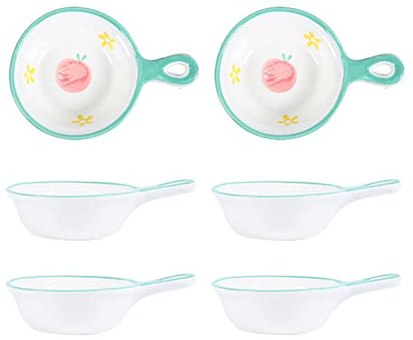 HUIHHAO Platos de acompañamiento de Porcelana con diseño de Borde Verde de la Serie Fruits con asa-Blanco y Rosa