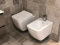 Coppia di Sanitari WC e Bidet Sospesi in Ceramica 51.5x36.5x35 cm Rimless Square Bianco