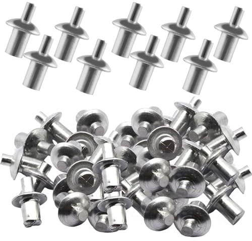 50 Pcs Silver Round Head Rivet Set, Reusable Aluminum Core Rivet, Hammer Drive Rivets Aluminum Alloy Knock Type Expansion Rivets for Indoor Outdoor Electronic Equipment, Rivets