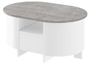 Design Couchtisch HCL-111 Oval Schublade Hochglanz Wohnzimmer Tisch, Farbe:Beton - Weiß Hochglanz