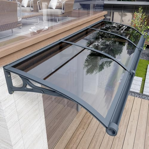 Door Canopy Awning Polycarbonate Grey Cover,Strong Shelter Roof Protecting Patio,Doors & Windows,from Natural Elements Such as rain,Snow and Winds,UV Resistant,Grey Aluminum Bracket (120 x 190cm)