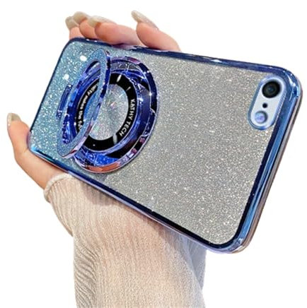 SIYOPINPFY Case for iPhone 6 / iPhone 6S Case with Ring Stand, Glitter Sparkly Deluxe Plating Cover Lens Protector ∣Wireless Charging Compatible∣ Soft TPU Case for iPhone 6 / 6S, Shiny Blue