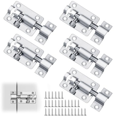 Bubuny 5 Pcs Verrou de Porte, Verrou Targette Porte, Serrure Porte Coulissante, Loquet Porte Coulissante, Acier Inoxydable Serrure Porte Coulissante Pour Pièces Intérieures pour jardins fenêtres
