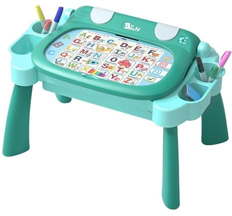 4-in-1 Interaktiver Spieltisch für Kinder – Lernspielzeug mit 4 Lernkarten, 5 Notenblättern und Schreibtafel, inkl. verborgenem Klavier – Intelligentes Lernerlebnis für Kleinkinder 3-6 Jahre+ (Grün)