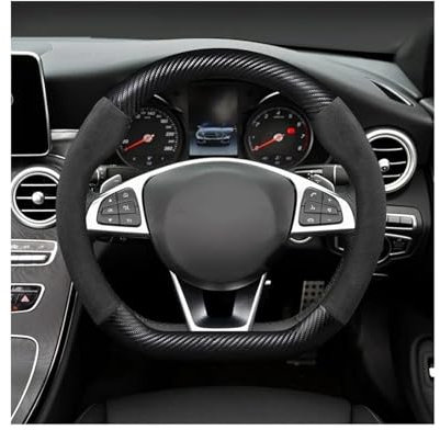 LTQSIV Auto Lenkradbezug Für Mercedes Für Benz AMG A B C E S-Klasse W221 GLA GLB GLC CLA CLS 38 cm Auto-Lenkradbezug Autozubehör(Schwarz)