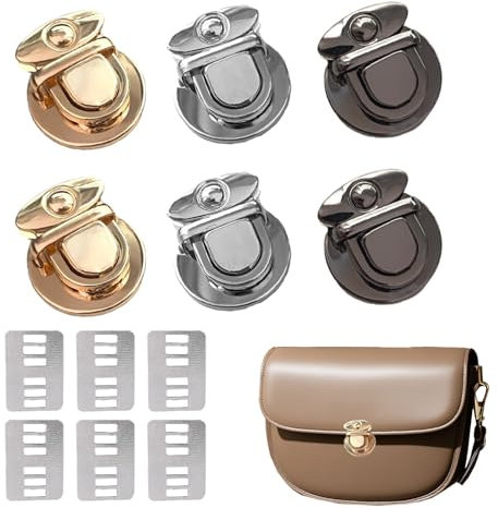 ASFWAGQ Taschenverschluss 6 Stück Steckschloss Verschluss Schloss für Taschen Metall Klein Mappenschloss Kunsthandwerk für Häkeltaschen Geldbörse Push Lock DIY Ledertasche Portemonnaie