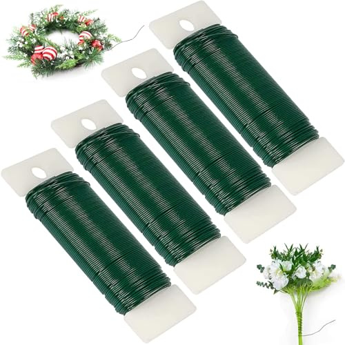 Mainiusi Blumendraht Grün 4er, 35m Basteldraht Dünn 0,7mm Bindedraht Grün Pflanzendraht Wickeldraht Grün Gartendraht Floristendraht, Grün Draht für Kranz Rohling, Strohkranz, Rosen, Blumen, Basteln