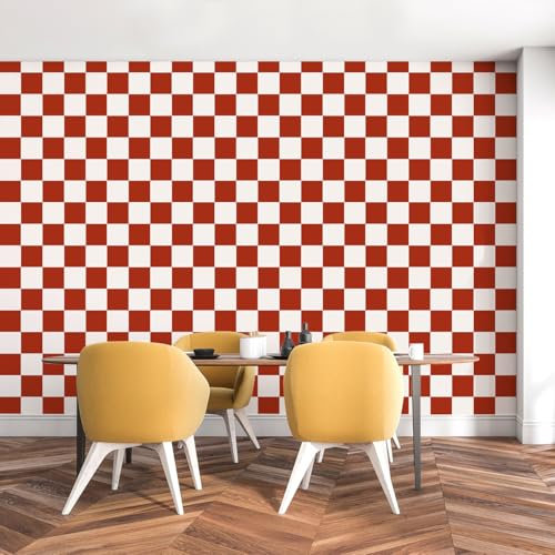 Hexoa Papier Peint Papier Damier Rouge - Made in France - Papier Peint 52x1000