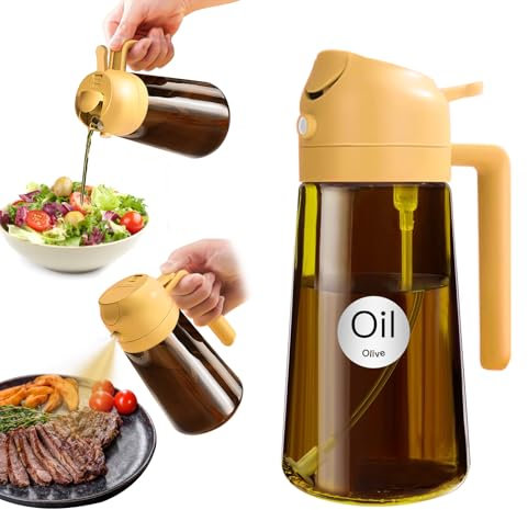 YARRAMATE 470 ml pulvérisateur d'huile foncé anti-lumière de cuisson 2 en 1 flacon de qualité alimentaire Bouteille en verre ambré de pour la cuisine (orange)