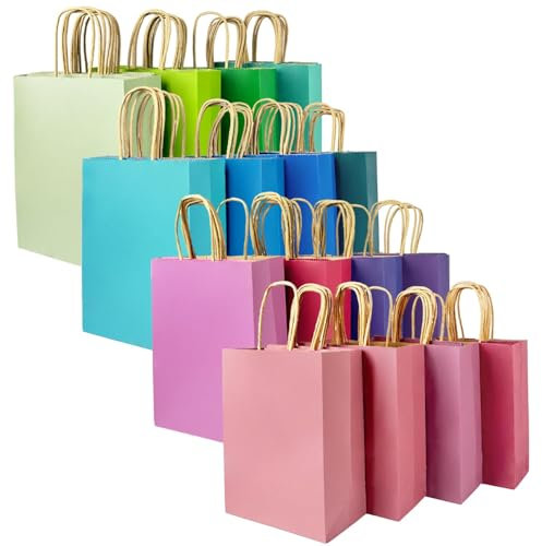 Gcardist Medium 16Pcs Krafttaschen mit Griffen 27x21x11cm Geschenktaschen 16 Verschiedene Senior Tiefe Farbe Taschen Mehrfachverwendung (mittlere Größe, 7.6x4.75x10.5 inch)