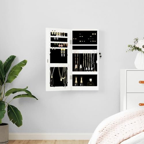 Somanki Schmuckschrank mit Spiegel Wandmontage Weiß 30x8,5x67 cm, Alibertschrank Bad, Badschrank, Badezimmerschrank, Badezimmerspiegelschränke, Badezimmer-spiegelschrank - 353208