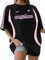 Xnova Oversized Tshirt Damen Gedruckt Kurzarm, Vintage Y2K Tops Rundhals mit Stripes, Sommer Oberteile Casual Streetwear Lose Basic Tee Shirts für Teenager Mädchen (Schwarz-Rosa, M)