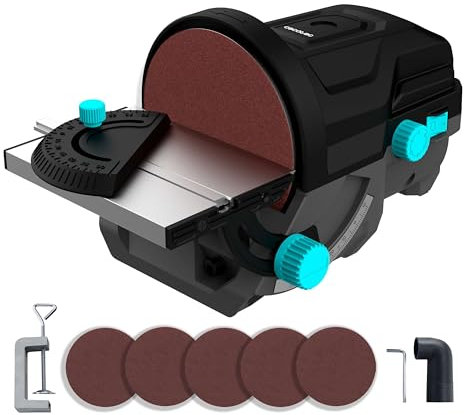Cecotec Smerigliatrice a Dischi con Cavo - Levigatrice Disco da Tavolo PerfectSurface 1000 Stand Disc. 140W, 5 Dischi Ricambio 125mm, Banco Levigatura, Adattatore Rimovibile, Supporto per Tavolo
