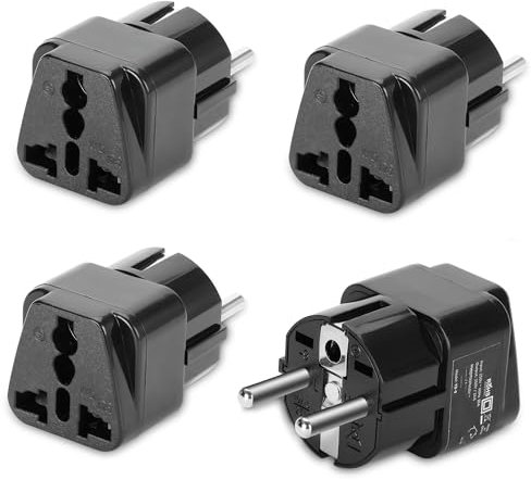 Welsberg 4x Adattatori da Viaggio da UK/US a EU, Adattatore Presa Inglese a Spina Italiana, UK 3 Poli a EU 2 Poli, Travel Adapter Set per Europa, Spagna, Francia, Germania, Italia, nero
