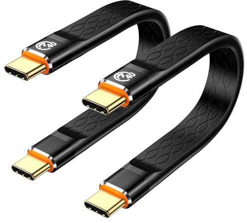 Kurz USB C auf USB C Kabel [2 Stück 13cm], USB4 Kabel für Thunderbolt 4/3, 40Gbps 8K@60Hz FPC Flach Flexibel, 240W Typ C Schnellladekabel für iPhone 16 15, MacBook, Docking, eGPU, Galaxy S25