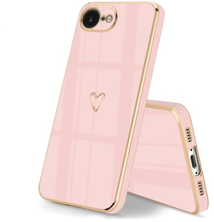 HopMore Phone Case for iPhone 17e / 16e Case with Cute Heart Pattern Design, Soft Slim Shockproof Silicone Cover Flexible TPU Thin Anti-Scratch Shell for iPhone 17e / 16e, Pink
