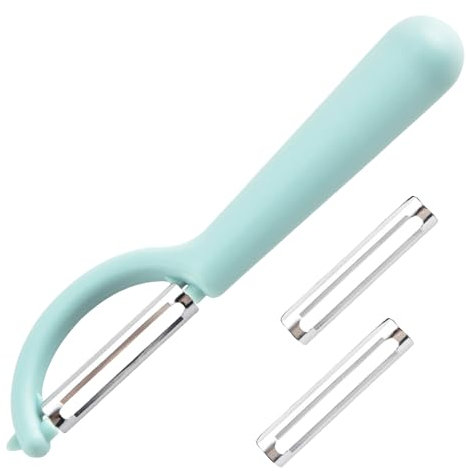P-Schäler für Tupper mit 2 Ersatzklingen,P-Sparschäler Linkshänder für Tupperware Ersatzteile,Kartoffelschäler für Spargelschäler,Ersatzklinge für Gemüseschäler,Schälmesser,Universalschäler (Blau)